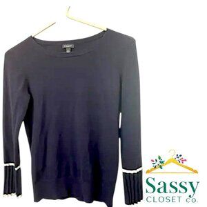 Talbots Navy White Statement Sleeve Crew Neck Sweater Size S EUC
